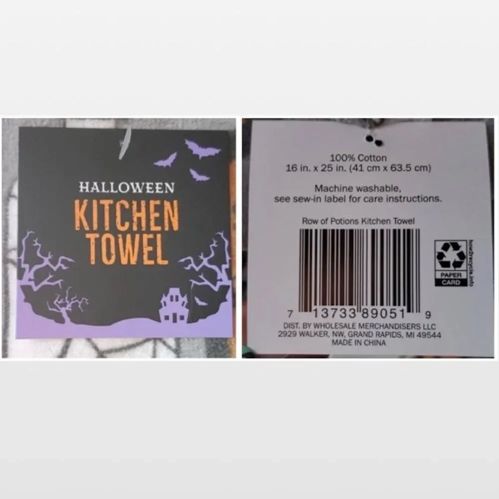 2 New Haunted House Kitchen Towels Halloween Gray & White Poison Potions Set NWT